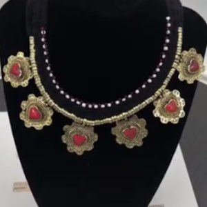 Tribal Collar Choker Stones Necklace, Ethnic Floral Choker Necklace, Statement